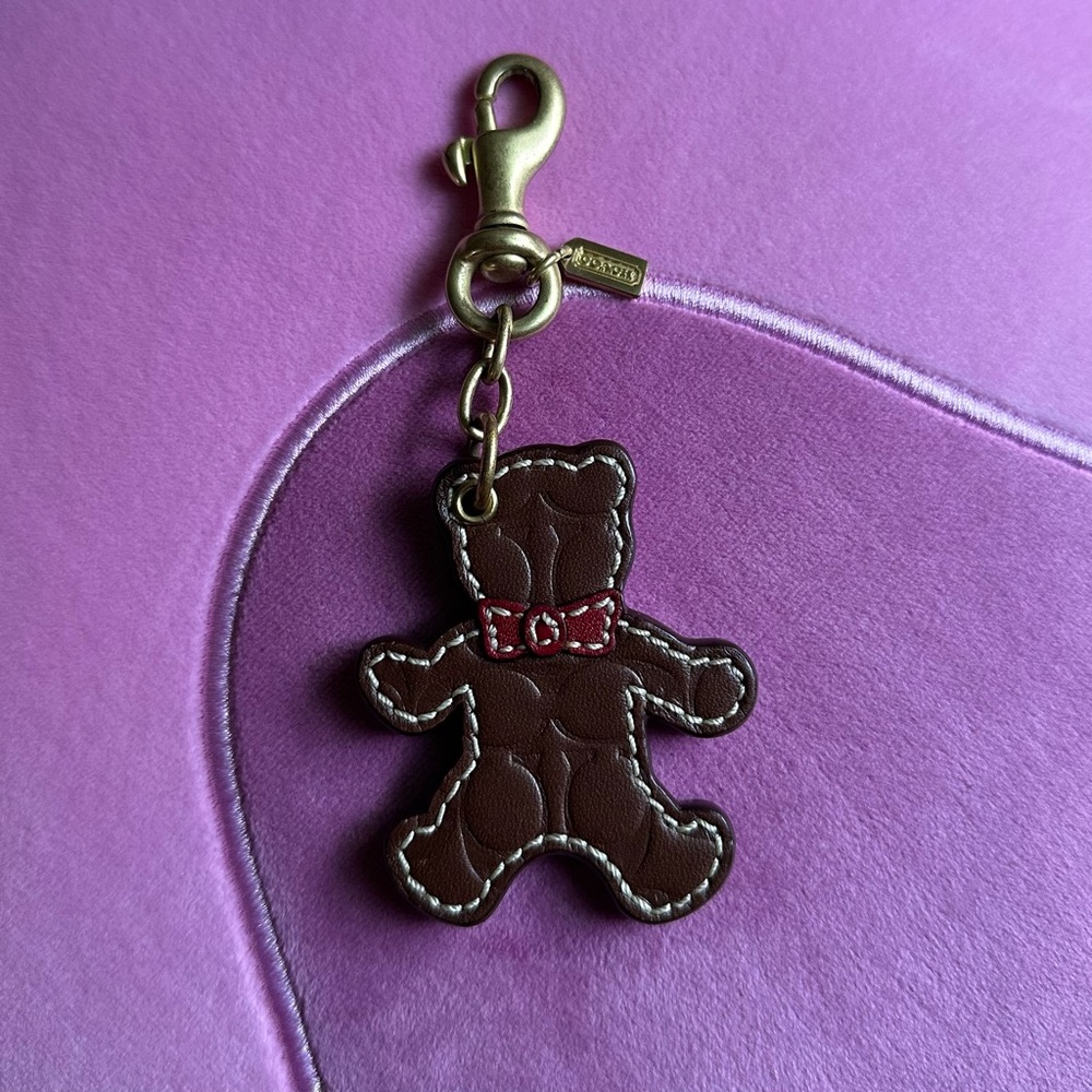 Coach Brown Teddy Bear Keychain with Red Bow SOLD